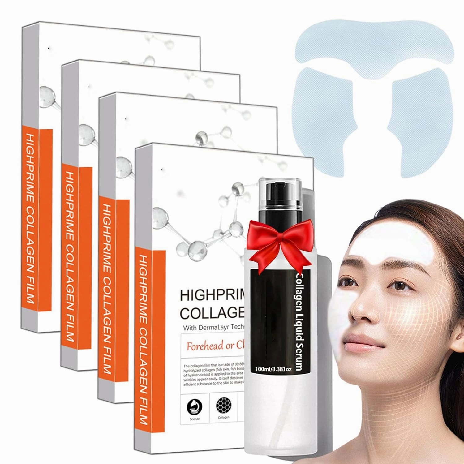 Collagen Face Mask Kit (Mask Spray) - Pure Dissolving Collagen Films, Nano Soluble Collagen Film With Advanced Snail Mucin Serum Spray 3.38 fl. oz Power Repairing Essence (4Box 1Bottle)