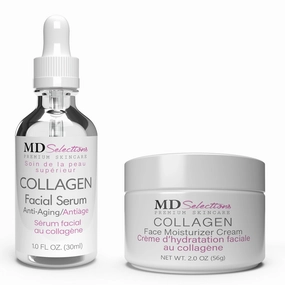 Collagen Facial Serum & Cream | Face Moisturizer Advanced Collagen Peptide | Tighten for Dry Skin Vegan Repair Anti Aging Hydratation Faciale Formula | Serum 1 Fl Oz, Cream 2 Oz