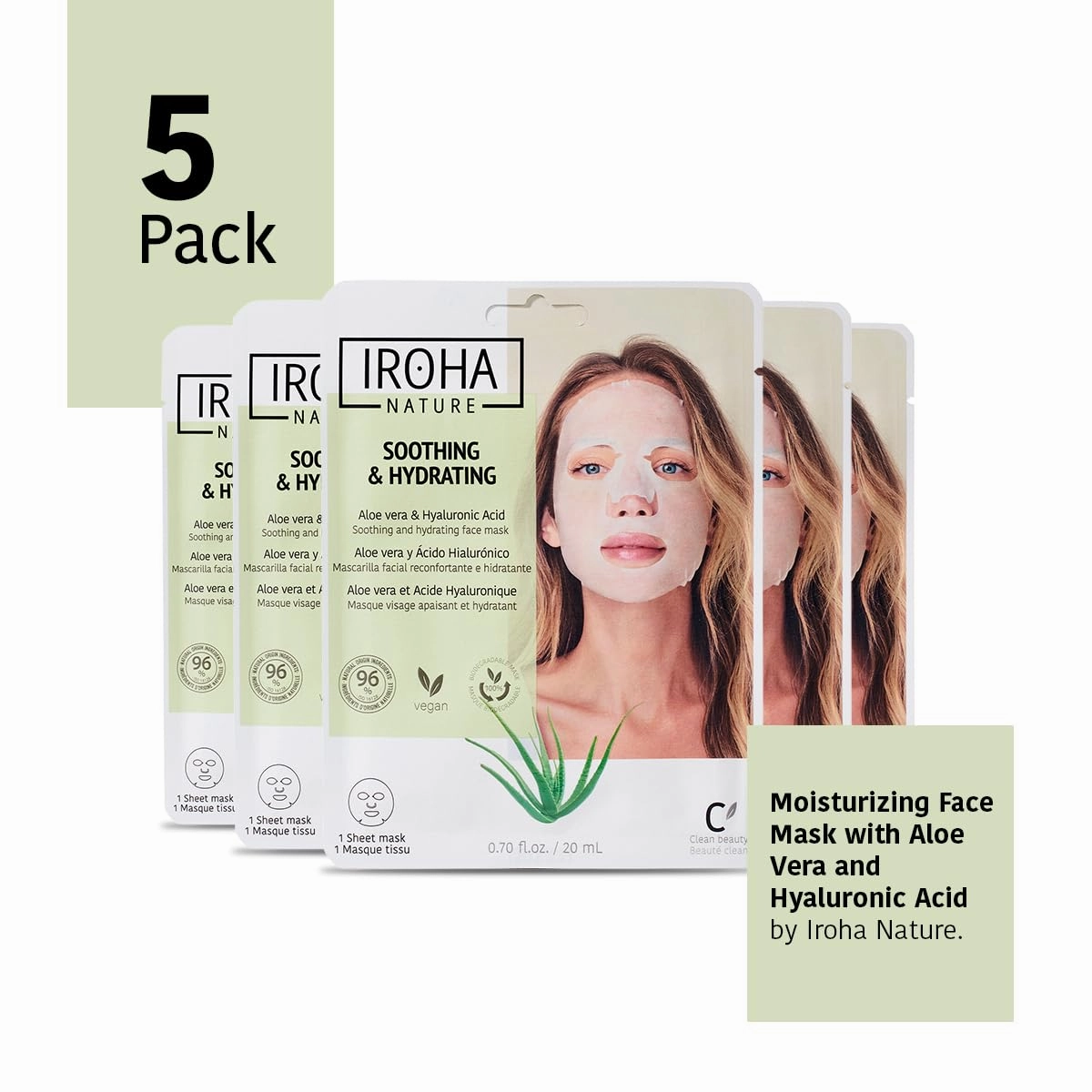 Comforting & Hydrating Tissue Face Mask with Aloe Vera | 5 Pack | Aftersun Effect | 96% Natural Ingredients
