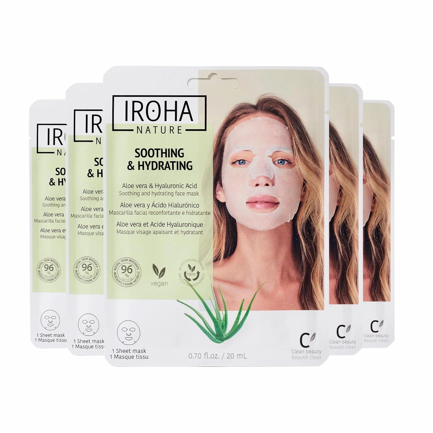 Comforting & Hydrating Tissue Face Mask with Aloe Vera | 5 Pack | Aftersun Effect | 96% Natural Ingredients