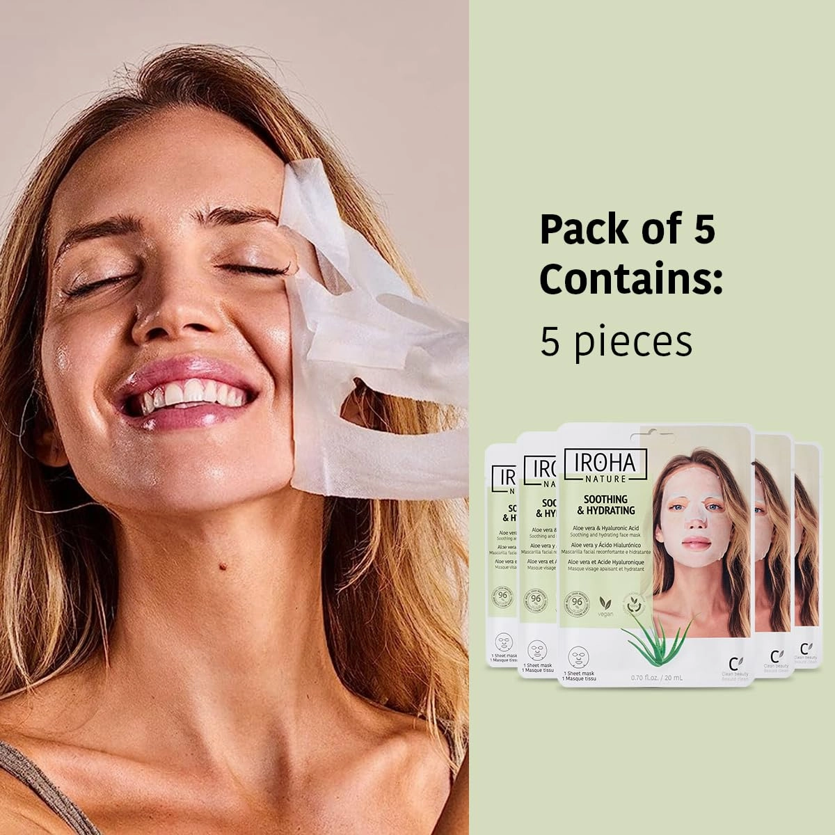 Comforting & Hydrating Tissue Face Mask with Aloe Vera | 5 Pack | Aftersun Effect | 96% Natural Ingredients