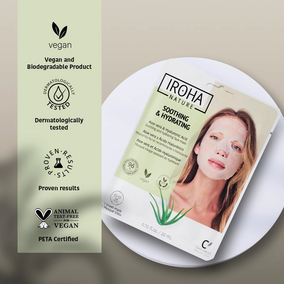 Comforting & Hydrating Tissue Face Mask with Aloe Vera | 5 Pack | Aftersun Effect | 96% Natural Ingredients