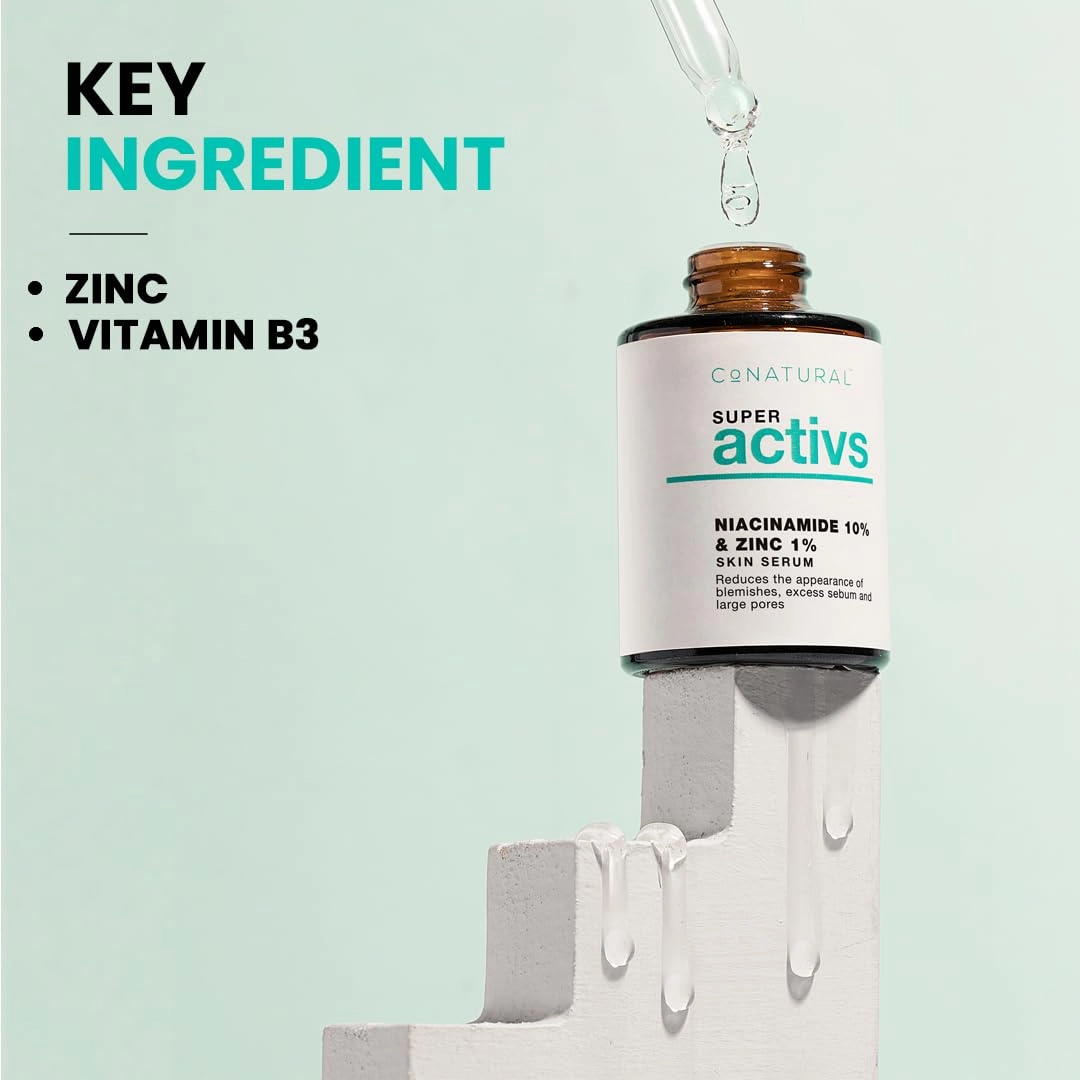 Conatural Niacinamide Serum 30ml 10%   Zinc 1% - Anti-Aging Skin Serum & Pore Minimizer, Vitamin Serum for Skin, Glowing Complexion, Effective Solution for Open Pores & Large Pores Reduction
