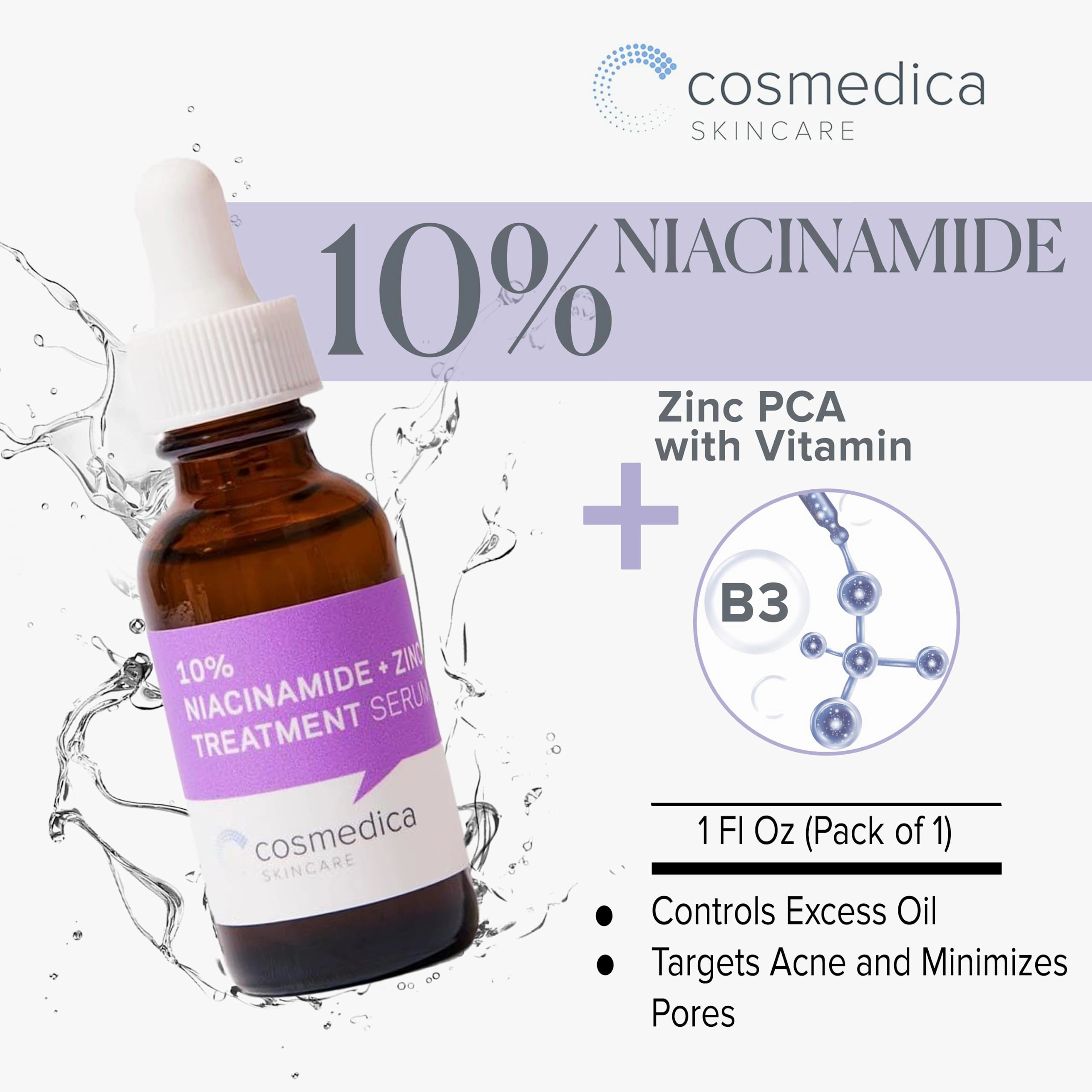 Cosmedica Skincare Niacinamide   Zinc Treatment Serum with Hyaluronic Acid, 1 oz