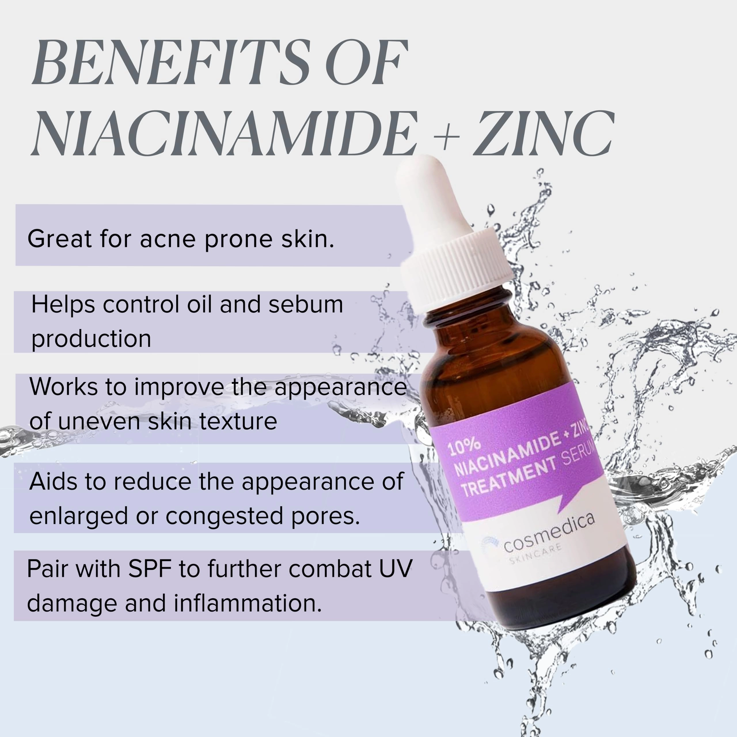 Cosmedica Skincare Niacinamide   Zinc Treatment Serum with Hyaluronic Acid, 1 oz