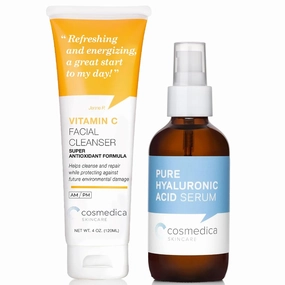 Cosmedica Skincare Vitamin C Facial Cleanser & Hyaluronic Acid Serum 4 oz Each Bundle – Anti-Aging Face Cleanser and Hydrating Facial Moisturizer for Radiant and Refreshed Skin