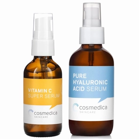 Cosmedica Skincare Vitamin C Super Serum 1 Fl. Oz & Pure Hyaluronic Acid Serum 4 Fl. Oz Bundle Hydrating Facial Moisturizer with Anti-Aging Skin Care Benefits