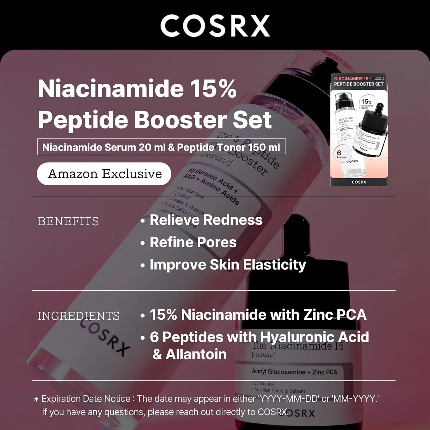 COSRX Niacinamide 15% Peptide Booster Set - Amazon Exclusive - Korean Skin Care Set, Gift Sets, Niacinamide Serum, Face Serum
