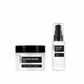 coxir BLACK SNAIL COLLAGEN CREAM 1.69 fl.oz   SERUM 1.69 fl.oz l Snail Mucin, Black Rice, Collagen l Firming, Moisturizing, Skin Barrier, Korean Skincare