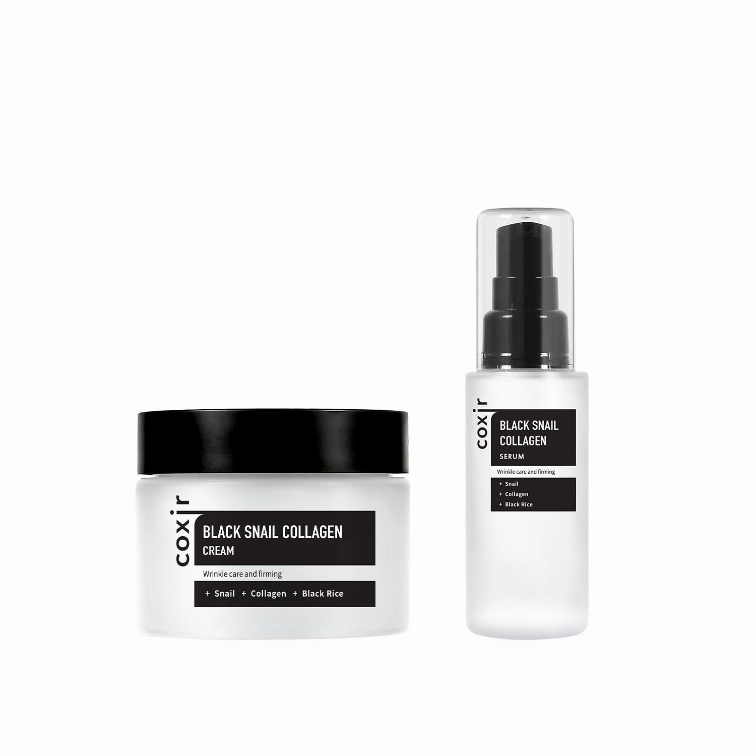 coxir BLACK SNAIL COLLAGEN CREAM 1.69 fl.oz   SERUM 1.69 fl.oz l Snail Mucin, Black Rice, Collagen l Firming, Moisturizing, Skin Barrier, Korean Skincare