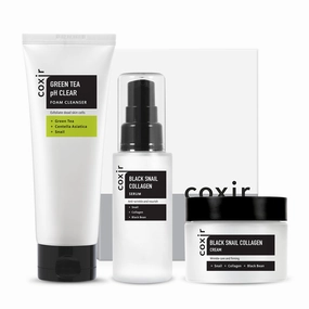 coxir BLACK SNAIL GIFT SET | Birthday Gifts | Foam Cleanser Serum Cream | Black Rice, Snail Mucin, Collagen, Peptide | Firming, Moisturizing, Repairing, Korean Skin Care