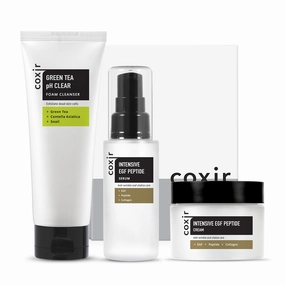 coxir INTENSIVE EGF PEPTIDE GIFT SET / Birthday Gift /Foam Cleanser Serum Cream/EGF, Peptide, Niacinamide, Collagen l Lightweight, quick absorbing, Lifting, Firming l Korean Skincare