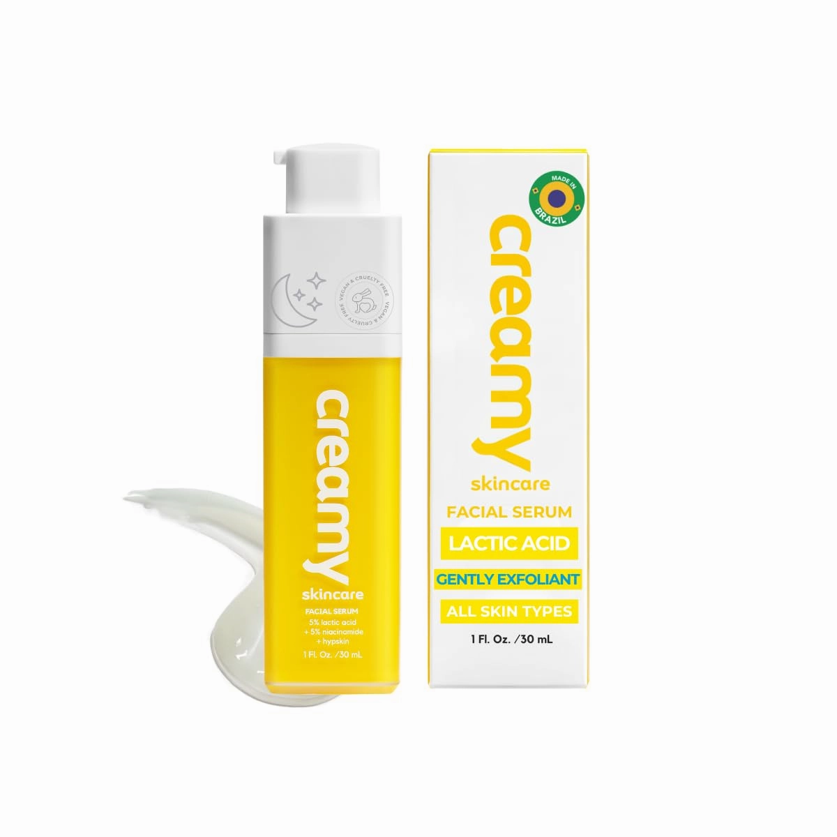 Creamy Skincare Hydrating 5% Serum, Moisturizing Face-Exfoliator with 5%, 5% Niacinamide, and Hypskin, Face Serum for Dry and Dull Skin, Gentle on All Skin Types, 1 fl oz/ 30mL