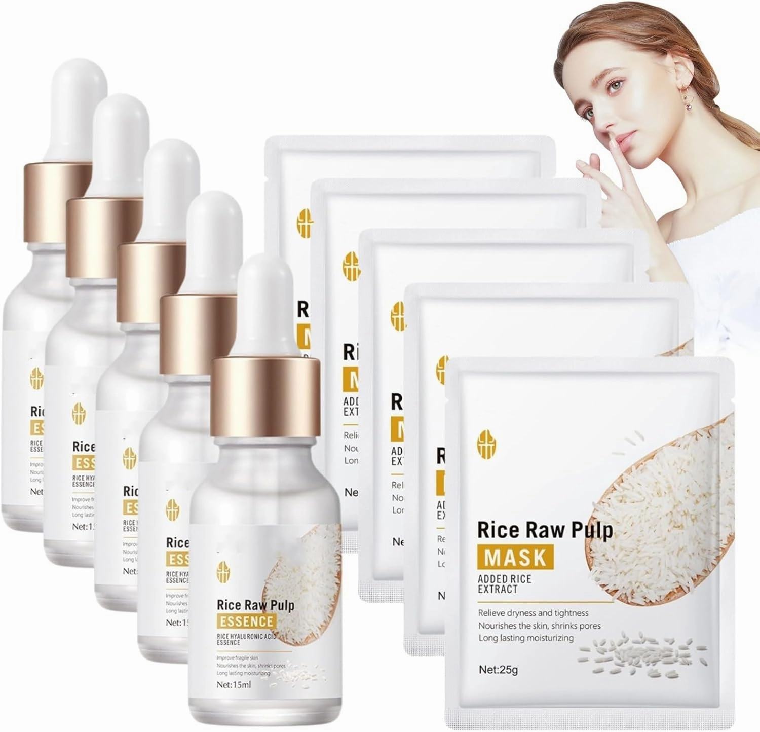 Crema De Arroz Para La Piel De Cara Y Cerrar Los Poros Quitar Manchas, Crema De Arroz Para Blanquear La Piel   Mascarilla Facial De Puré De Arroz, De Cara Y Cerrar Los Poros Quitar Manchas (5 Set)