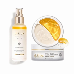 d'alba Piedmont White Truffle First Spray Serum and White Truffle Double Serum & Cream, Face Moisturizer, Non Comedogenic, Suitable for All Skin Types (100ml, 70g)