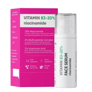 DBE Niacinamide Vitamin B3-20% High Dose Face Serum | Targets Acne Marks, Blemishes, Spot Correction, Damage Repair, and Hyperpigmentation | Promotes Clear, Even-Toned Skin | 30ml B