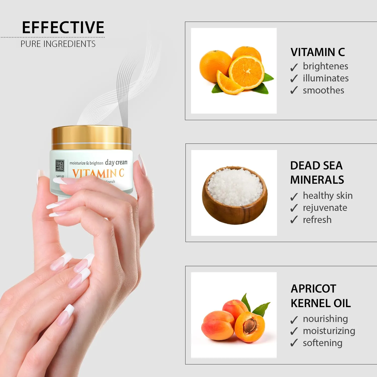 Dead Sea Collection Day Cream for Face with Vitamin C, Dead Sea Minerals, and Vitamin E – Anti Aging Nourishing Skin Care Moisturizer to Reduce Wrinkles (1.69 fl. oz)