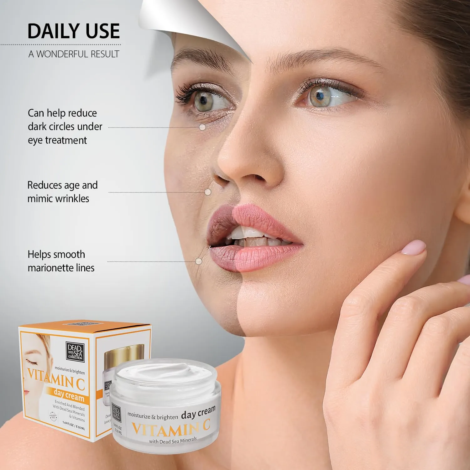 Dead Sea Collection Day Cream for Face with Vitamin C, Dead Sea Minerals, and Vitamin E – Anti Aging Nourishing Skin Care Moisturizer to Reduce Wrinkles (1.69 fl. oz)