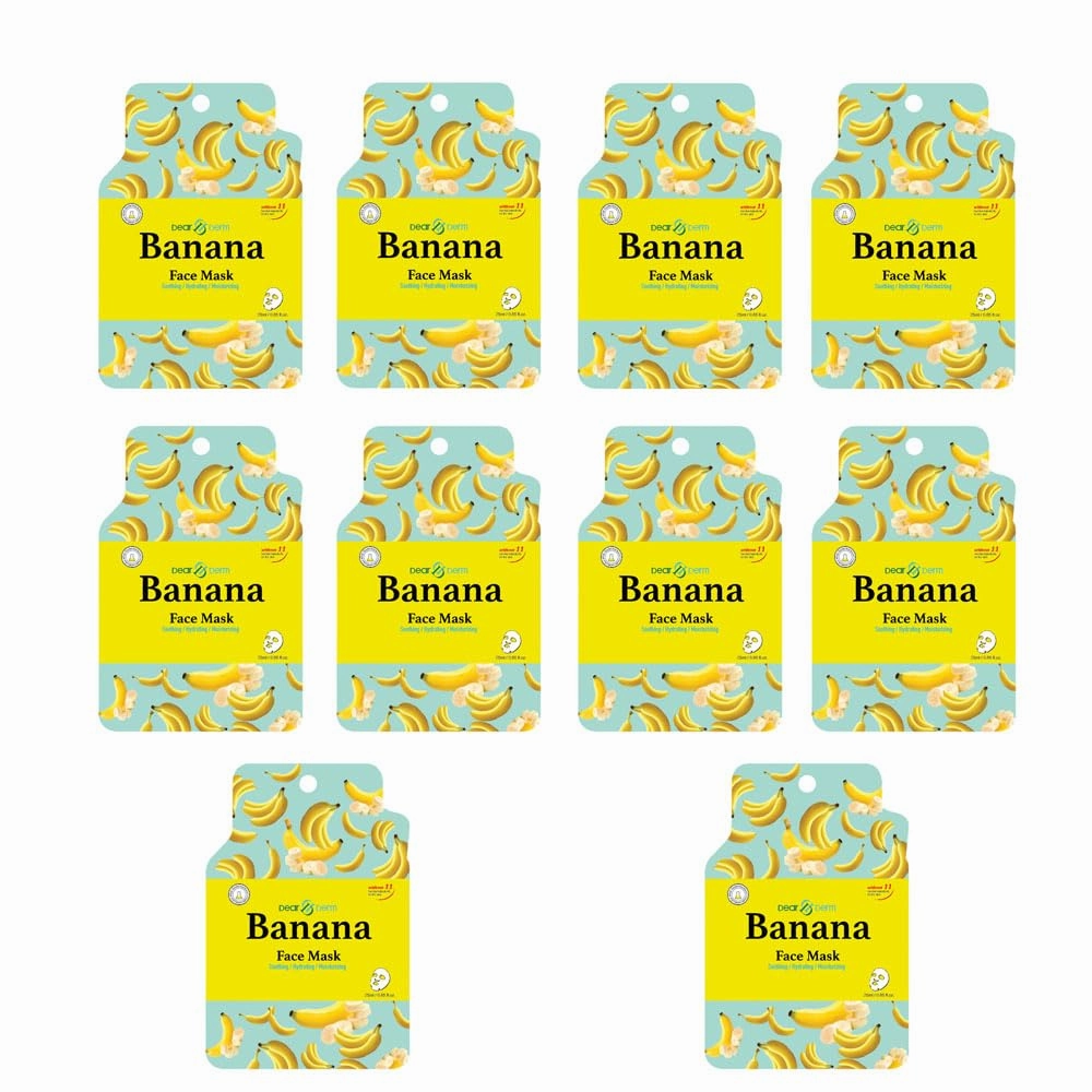 DearDerm Moisturizing Sheet Masks, Facial Mask Skincare - Soothing, Firming, Purifying, Moisture, Nurturing, Brightening, Elasticity - Banana (10 Sheets)