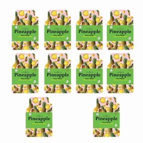 DearDerm Moisturizing Sheet Masks, Facial Mask Skincare - Soothing, Firming, Purifying, Moisture, Nurturing, Brightening, Elasticity - Pineapple (10 Sheets)