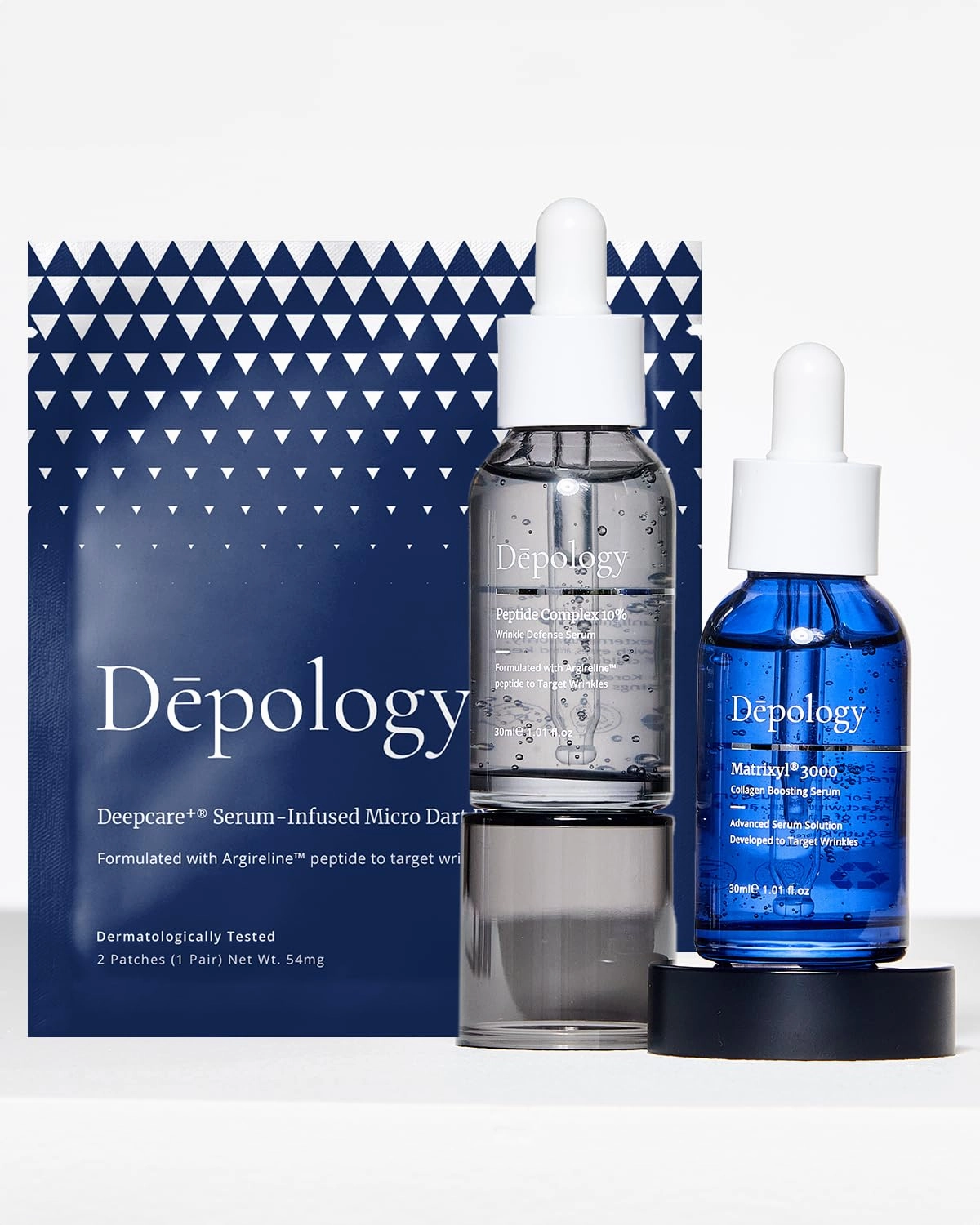 Depology Anti-Aging Trio, MATRIXYL® 3000 Serum, 10% Argireline™ Peptide Serum, Deepcare  Serum-Infused Micro Dart Patche