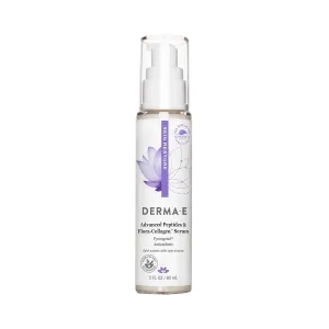DERMA E Advanced Peptides and Vegan Flora-Collagen Serum – Double Action Collagen Face Cream with Peptide Complex – Intensely Hydrating Serum for Lines, Wrinkles and Redness, 2 oz