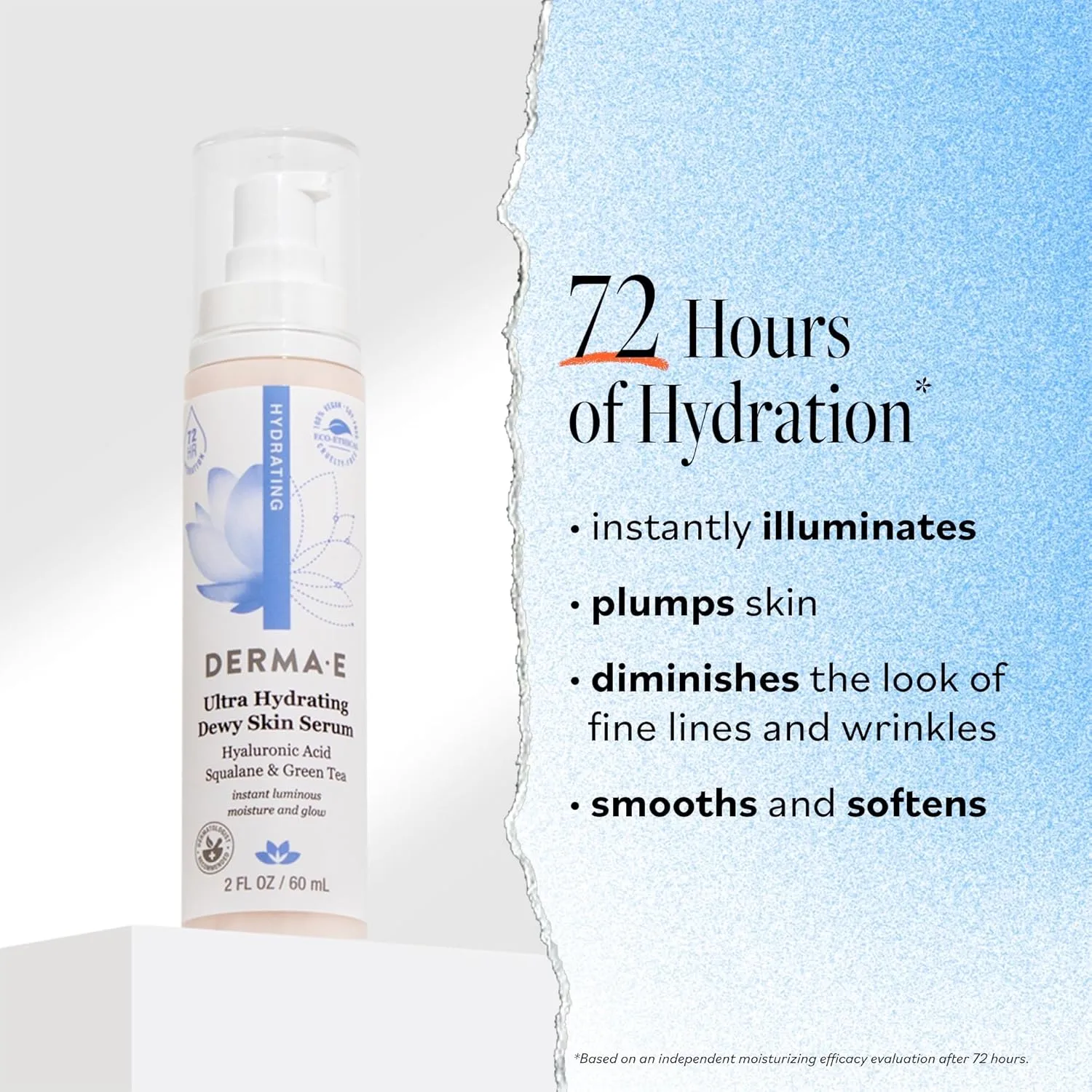 DERMA E Ultra Hydrating Dewy Skin Serum – Moisturizing Facial Treatment with Anti-Aging Squalane, Hyaluronic Acid and Ceramides to Smooth and Replenish, 2 FL Oz