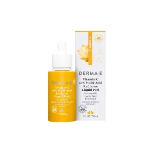 DERMA E Vitamin C Serum 10% Multi-Acid Radiance Liquid Peel – Exfoliating and Brightening Skin with Niacinamide Serum, Lactic Acid and Bromelain for Uneven Tone and Discoloration, 1 Fl Oz