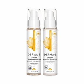 Derma E Vitamin C Renewing Moisturizer – Brightening and Hydrating Facial Skin Renewing Cream, 2oz Vitamin C Concentrated Serum with Hyaluronic Acid, 2oz, Bundle