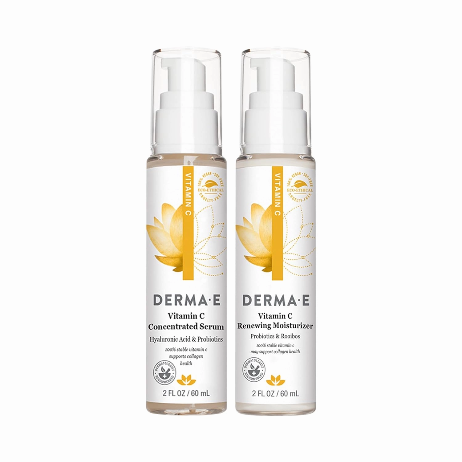 Derma E Vitamin C Renewing Moisturizer – Brightening and Hydrating Facial Skin Renewing Cream, 2oz Vitamin C Concentrated Serum with Hyaluronic Acid, 2oz, Bundle