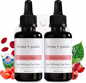 Derma ganika Retinol & Vitamin E Serum for Face - Made in USA Collagen-Boosting Anti-Aging Serum | Reduces Fine Lines, Wrinkles & Hyperpigmentation | Smooths & Hydrates Skin (Pack of 2)