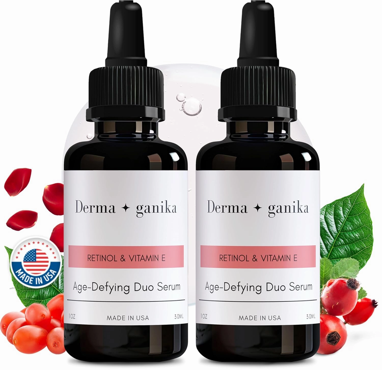 Derma ganika Retinol & Vitamin E Serum for Face - Made in USA Collagen-Boosting Anti-Aging Serum | Reduces Fine Lines, Wrinkles & Hyperpigmentation | Smooths & Hydrates Skin (Pack of 2)