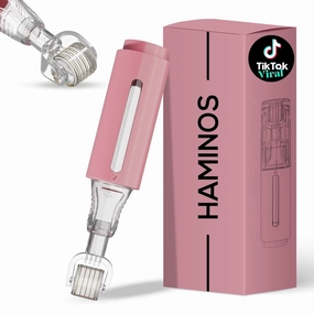 Derma roller 0.25 mm with Serum Tank for Lips, Skin, Hair   STEP BY STEP GUIDE, Effect Enhancer x3, 140 Titanium Needles (pink) WITHOUT SERUM