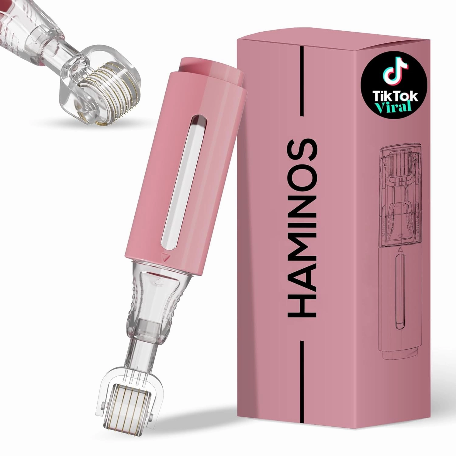 Derma roller 0.25 mm with Serum Tank for Lips, Skin, Hair   STEP BY STEP GUIDE, Effect Enhancer x3, 140 Titanium Needles (pink) WITHOUT SERUM