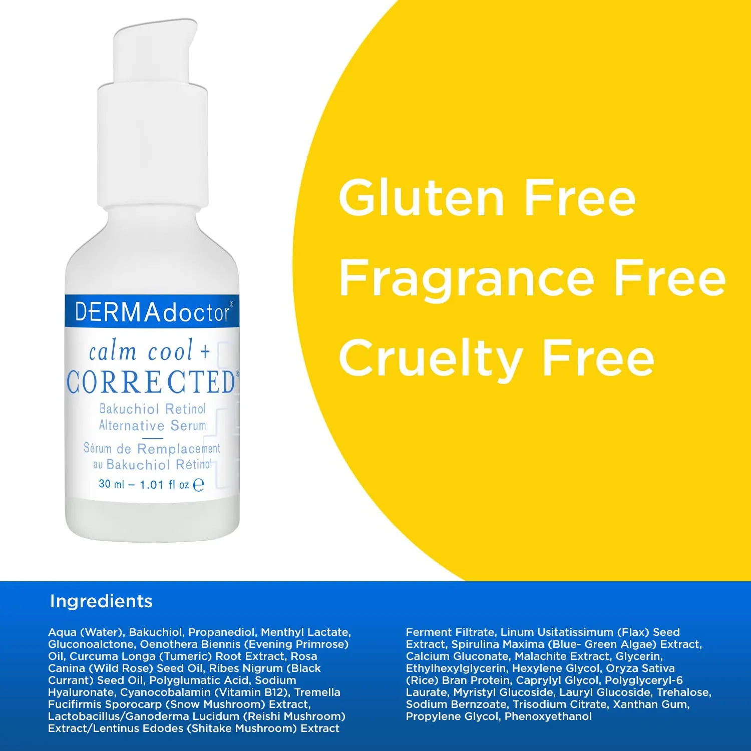 DERMAdoctor Calm Cool   Corrected Dermatologist Formulated Bakuchiol Retinol Alternative Serum for Sensitive Skin; Anti Aging Serum for Fine Lines, Wrinkles, Brightening and Pore Minimizing - 1.01 oz