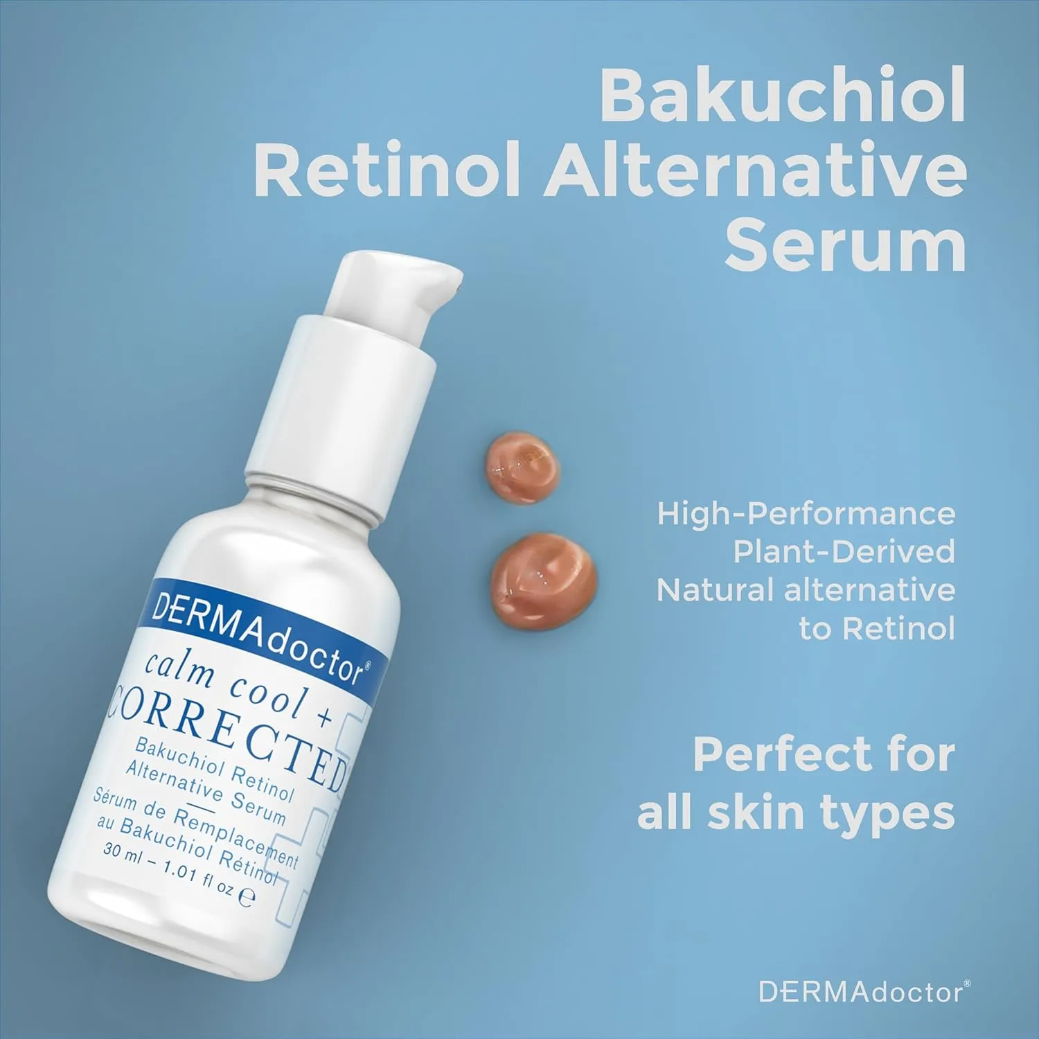 DERMAdoctor Calm Cool   Corrected Dermatologist Formulated Bakuchiol Retinol Alternative Serum for Sensitive Skin; Anti Aging Serum for Fine Lines, Wrinkles, Brightening and Pore Minimizing - 1.01 oz