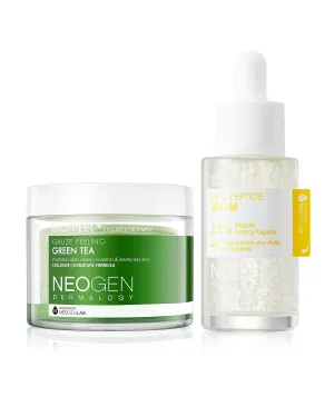 DERMALOGY by NEOGENLAB Bio-Peel Gauze Peeling Pads Green Tea, 30 pads & Real 2.5% Peptide Serum for Face