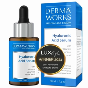 DERMAWORKS Hyaluronic Acid Serum for Face with Vitamin C – Deep Hydration, Skin Firming & Brightening – Anti-Aging Facial Treatment & Lightweight Moisturizer for Radiant, Smooth Skin – For Men & Women
