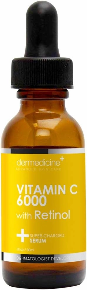 Dermedicine Vitamin C 6000 w/Retinol Anti-Aging Serum for Face | Pharmaceutical Grade | Helps Smooth Wrinkles, Brightens Complexion | Improves Texture & Tone for More Youthful Skin | 1 fl oz / 30 ml