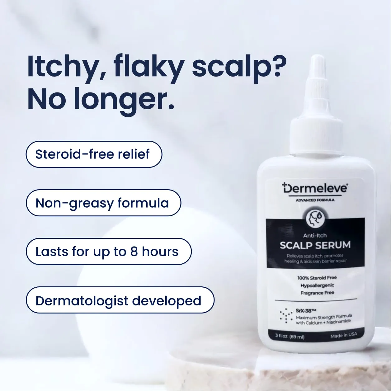 Dermeleve Scalp Serum for Neuropathic Itch, Sebborheic Dermatitis & Scalp Psoriasis | Dry Itchy Leave In Scalp Treatment | Quick Absorbing, Moisturizing & Non-Greasy (1 Pack)