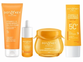 Dot'&'Key Vitamin C   E Complete Skin Care Combo kit | Face Wash (100ml), Face Serum (30ml), Moisturizer (60ml), Sunscreen (50g) | Vitamin C Daily Glow Booster Combo for All Skin Types (Pack of 4)