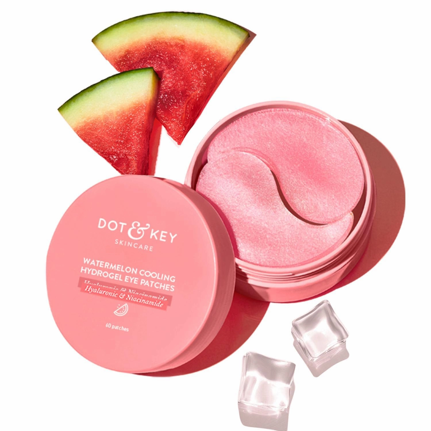 Dot and Key Watermelon Cooling Hydrogel Under Eye Patches for Dark Circles & Puffiness Reduction | With Hyaluronic & Niacinamide | Eye Patches | Instantly Hydrates, Cools & De-Puffs | 60 Patches