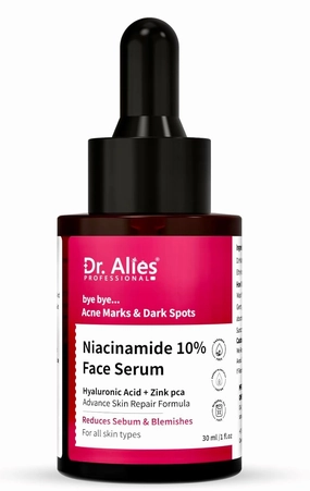 Dr. Alies Professional 10% Niacinamide Face Serum - Acne Marks, Dark Spots, Sebum Control, with Hyaluronic Acid & Zinc PCA, Skin Clarifying Anti-Acne Serum, Unisex, 30ml