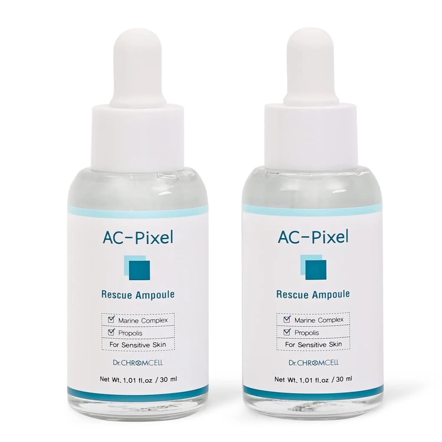 [Dr.CHROMCELL] AC-Pixel Rescue Ampoule | Korean Acne Treatment | Anti Acne Serum | Tea Tree Oil for Face Acne | Dermatologically Tested for Sensitive Skin | Includes 2 Serums in 1 Box (60ml)