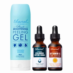 Ebanel Bundle of Gentle Exfoliating Face Scrub Peeling Gel 4.12 Oz, Hyaluronic Acid Serum, and 20% Vitamin C Serum