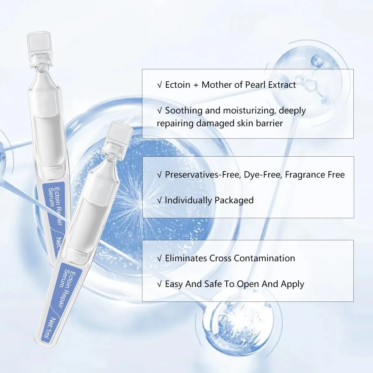 Ectoin Repair Face Serum Ampoules # 15 Pcs/Box - Deep Moisture & Anti-Aging Serum with Beta-Glucan, Glycerin, and Hyaluronic Acid – Hydration, Soothes & Protects All Skin