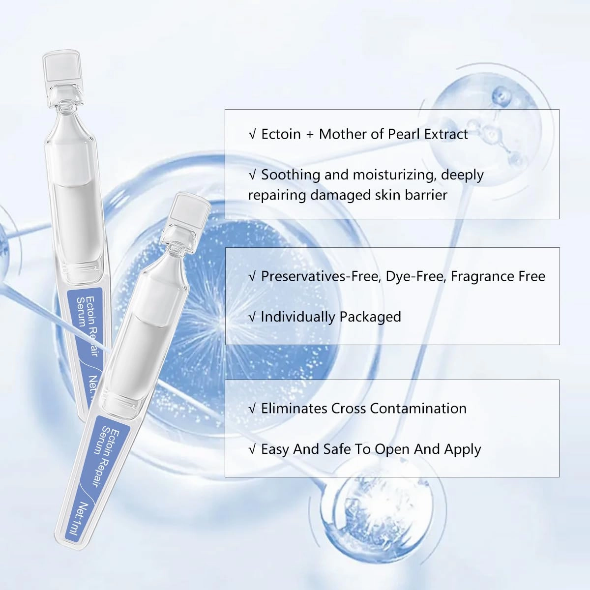 Ectoin Repair Face Serum Ampoules # 30 Pcs/Box - Deep Moisture & Anti-Aging Serum with Beta-Glucan, Glycerin, and Hyaluronic Acid – Hydration, Soothes & Protects All Skin
