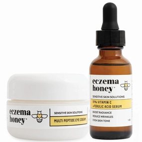 ECZEMA HONEY Multi Peptide Eye Cream & 15% Vitamin C   Ferulic Acid Serum - Bundle for Sensitive & Dry Skin - Cruelty Free
