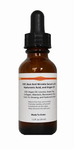 EGF, Best Anti Wrinkle Serum with Hyaluronic Acid, Argan Oil, Collagen, Ginseng (1.2oz)