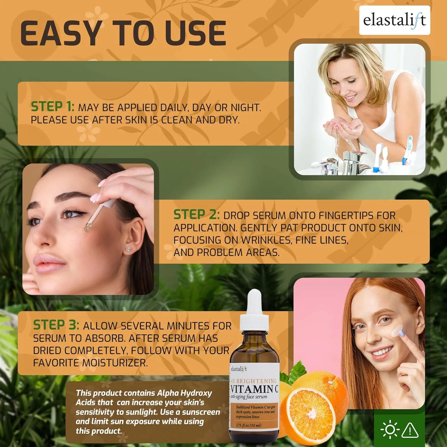 Elastalift Vitamin C Facial Serum For Age Spots, Wrinkles, & Expression Lines. Anti-Aging Face Serum W/Vitamin C & Hyaluronic Acid Brightens Skin To Promote Healthier Skin Complexion (2-Pack)